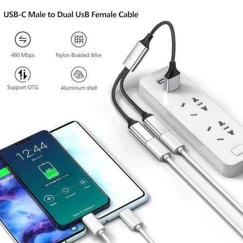 REYTID USB C Splitter Cable, Type C Y Splitter 2-in-1 Hub - Male to Dual USB C Female Adapter for Laptop/Tablet/Telephone/Flash Disk Drive/Gaming Consoles