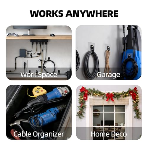 Cord Organizer with Adhesive Hooks, Reusable Cable Management for Desk & TV, Adjustable Hook and Loop Cable Ties, Easy Install & Remove, Under Desk Wire Organizer -12 Hooks + 20 x 5“ Straps - style: Hook-and-loop