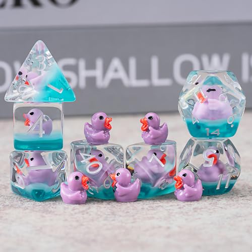 Duck DND Resin Dice Set, Polyhedral D&D Duck Dice Inclusion Dice for Dungeons and Dragons MTG RPG for 15 Years and Up - color: Purple Duck