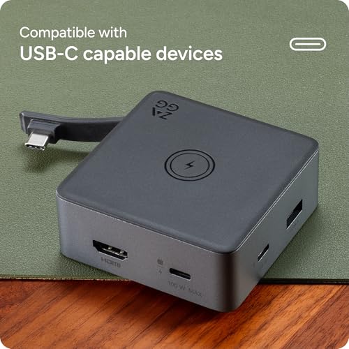 ZAGG 4-Port Hub with Wireless Charging - USB-C PD 100W, HDMI 4K, USB 10Gbps, High-Speed Charging & 4K Display, for Travel, Compatible w/Windows, macOS, iPadOS, ChromeOS, Android - style: 4-Port Hub w/ Wireless Charging