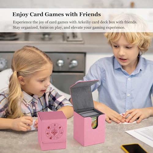 Arkeiliy Card Deck Box, 110+ Storage MTG Deck Box with 50 Pcs Card Sleeve, Collectible Trading Card Cases for Magic Commander and More (Pink) - color: Pink