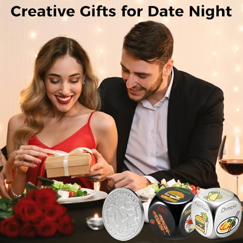 Food Dice - Aluminum Alloy Food Decision Dice and Coin Set, Colorful Date Night Food Decision Dice,Anniversary Birthday Wedding Funny Gifts