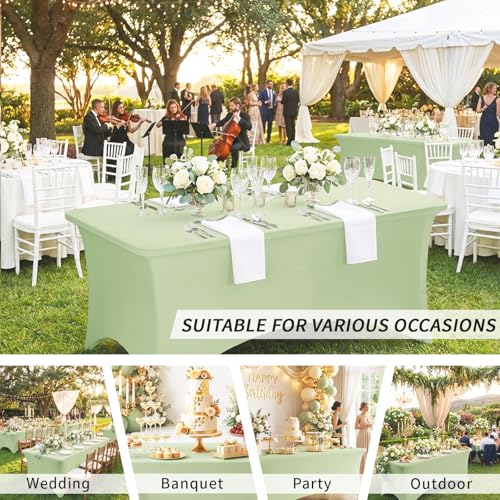 Fixwal Sage Green Stretch Table Cloth Rectangle 2 Pack 6Ft, Spandex Fitted Table Covers Washable for Party, Trade Show, Banquet, Wedding, Buffet - color: Sage Green, size: 6 Ft