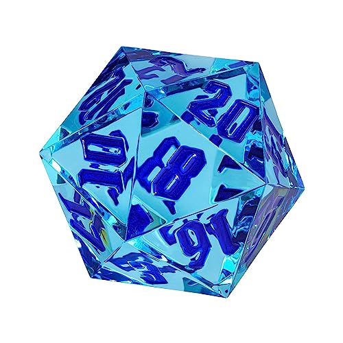 55mm 20 Sided DND Dice, Giant D20 D&D Polyhedral Dice Large D20 with Die Gift Box for Dungeons and Dragons, RPG Table Games (Transparent Blue/Blue Numbers) - color: Transparent Blue/Blue Numbers