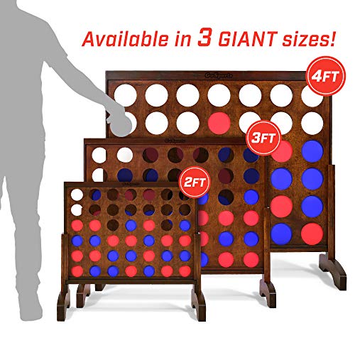 GoSports 2 Foot Width Giant Dark Wood Stain 4 in a Row Backyard Game with Connect Coins, Portable Case and Rules - style: Dark Stain Finish