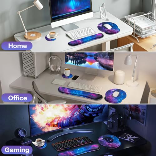 Desk Pad Galaxy, Mouse Pad with Wrist Rest, 3-in-1 Wrist Support Mousepad | Gaming Mat Pad with Anti-Skid Base,Ergonomic Memory Foam Keyboard Gel Wrist Rest, Office Desk Accessories - color: Galaxy