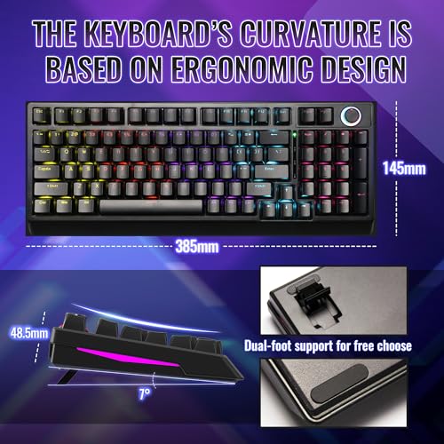 Mechanical Gaming Keyboard with Red Switches: 98 Keys PC Gaming Keyboard with Backlit,Multi-Function Volume & Lighting Knob,Anti-Ghosting Wired USB keybaord for Elite PC/Mac Gamers