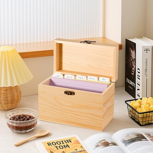 MOBYKE Index Card Holder 4x6, 100 Pcs Heavy-Duty Index Card Business Card Organizer Wooden Recipe Box with Dividers Flash Card Holder with 30 White Dividers, 1 Blank Sticker and 1 Letter Sticker - color: White, size: 4x6