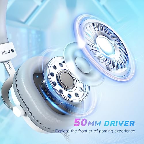 FIFINE USB PC Gaming Headset with 3.5mm Audio Jack, Detachable Microphone, 7.1 Surround Sound, Volume Control, Streaming Over-Ear Wired Headphones for Computer, PS5, Controller, Xbox-H9 White - color: White