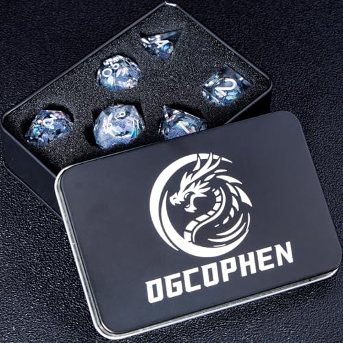 DND Dragonfly Dice 7PCS Polyhedral Sharp Edge Dice Set with Gift Case for Dungeons Dragons Role Playing Game, RPG Resin D and D Dice D6 D8 D10 D12 D20 D% (Silver Blue) - color: Qt-silver Blue