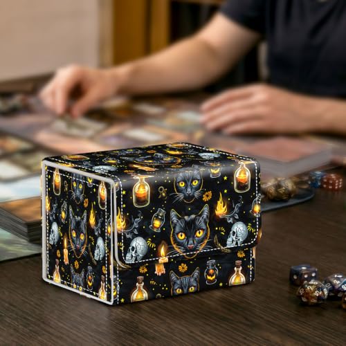 Card Deck Box for MTG Trading Cards with Magnetic Closure,Premium Card Storage Box Case Cover for TCG CCG Magic Cards,Halloween Black Cat - color: Halloween Black Cat