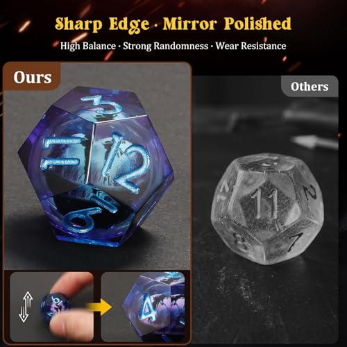 MoKo Liquid Core DND Dice Set 7PCS, Blue | Sharp Edge Resin Polyhedral, D20 D12 D10 D8 D6 D4 D%, Gift Box Included, Compatible with Dungeons and Dragons RPG - color: 1 - Blue