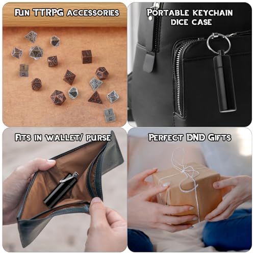 Grevosea 21 Pcs Mini Metal DND Dice Set, Antique Copper Tiny Polyhedral Dice with EDC Keychain Case, Portable Role Playing Game Accessories Gift for D&D Player TTRPG Dungeon Master