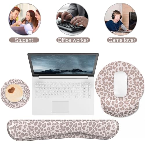 Ergonomic Mouse Pad with Wrist Rest and Keyboard Wrist Rest, Mousepad and Wrist Rest for Computer Keyboard, Pain Relief, Non-Slip Rubber Base, Mouse Pad with Wrist Support for Gaming, Leopard - color: Leopard