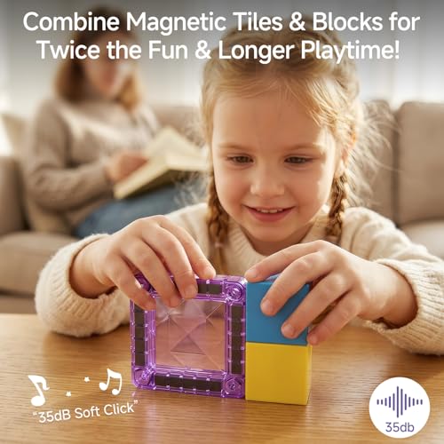 burgkidz Magnetic Tiles Travel Set: 48 PCS 3-in-1 Diamond Tin Box Mini Magnetic Blocks for Kids Ages 3-8, 60-Mins Quiet Focus with 45-Second Cleanup, Perfect for Air Travel & Car Trips Boys & Girls