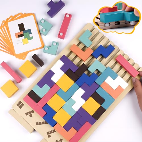 Wooden Stacking Puzzle Toy, 3D Russian Block Puzzle Jigsaw,Montessori Educational Board Game Gift for Boys and Girls, Stacking Blocks Toys for Family Brain Teaser Activity