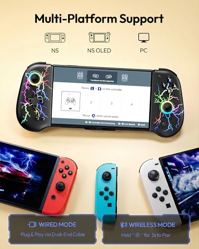 VOYEE Switch Controllers with Hall Effect Joystick & Kickstand, Compatible with Nintendo Switch/OLED, Wireless Pro Controller Ergonomic Grip Joypad with RGB Light, Turbo, Macro, 4 Game Slot Blue - color: Blue