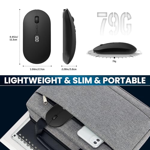 MAGIC-REFINER X1 Wireless Computer Mouse with Battery Level Visible, Black | 2.4G Portable, Ultra Slim USB Mouse, Silent Click, 1600 DPI for Win/Mac/PC/Laptop/Computer/Office/Travel - color: Black