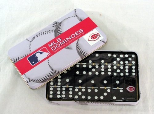 MLB Cincinnati Reds Domino Set in Gift Tin – Officially Licensed Double Six Dominoes Game with Team Logo, Travel-Friendly Storage Case, Classic Tabletop Game for Fans and Family