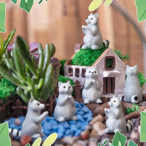 Seenelling 50 Pcs Mini Raccoon Figurine Bulk Resin Miniature Tiny Animals Figures Small Little Cute Raccoon Home Decor for Cabin Lodge Rustic Cake Toppers Desktop Home Decor(Stand) - style: Stand