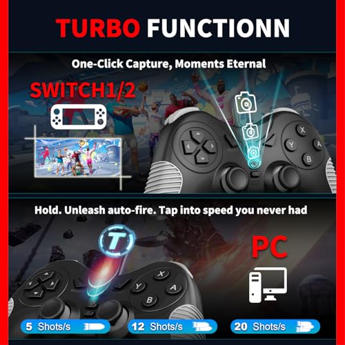 NBCP W5 Wired Controller for Switch 2,Switch,PC,PS3 Gamepad | Dual Vibration,Hall Effect Joystick,Turbo,Wake-up,C Button,Screenshot,10-Foot USB Cable,Plug and Play,Black