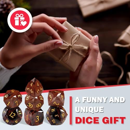 Unique Gemstone Dice Set 7PCS, Handmade Natural Stone Polyhedral DND Dice with Premium Gift Case for Board Game Lovers Birthday Gift - color: Zs-hh