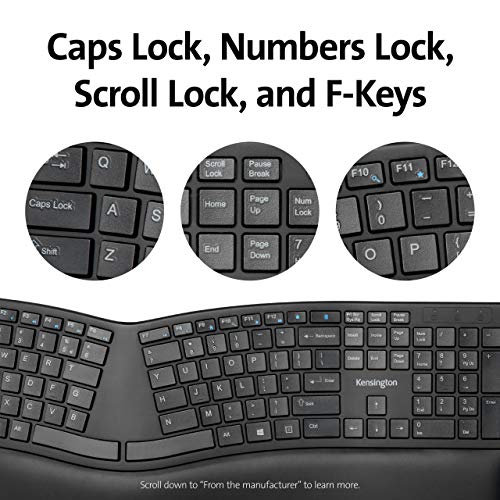 Kensington Pro Fit Ergonomic Wireless Keyboard and Mouse - Black (K75406US) | Contoured ergonomic design, wireless connection, matching keyboard and mouse combo - style: wireless keyboard + mouse