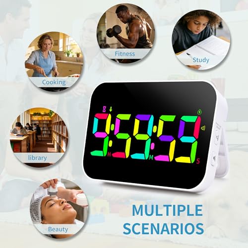 Kitchen Digital RGB Timer, Count Down Up, Rechargeable, Vibration Mode Adjustable Volume and Brightness LED Display, Time Management Cook, Desk, Kids Adults Study Teaching, Kitchen Gadgets - color: Rgb- Cyclic Timing