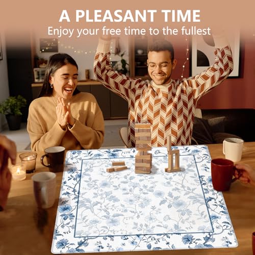 Blue and White Chinoiserie Floral Mahjong Mat 31.5"x31.5", Grandmillennial Chinese Non-Slip Noise Reduction Gaming Mat for American Mahjong Poker Card Board Games Dominoes - color: Blue Flowers
