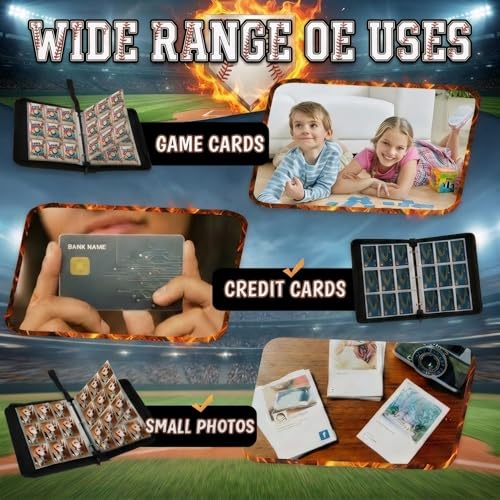 Trading Card Binder 9 Pocket, Colorful Baseball Card Binder Holds 900 Cards with 50 Removable Sleeves, Waterproof PU Leather with Zipper Card Collector Album Book Compatible with TCG Cards - color: Colorful Baseball