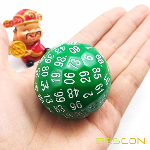 Bescon Polyhedral Dice 100 Sides Dice, D100 die,100 Sided Cube, D100 Game Dice, 100-Sided Cube of Green Color - color: Solid Green D100