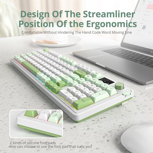 RGB Mechanical Feel Membrane Wireless Keyboard, Wired/Bluetooth/2.4G Silent ABS Ball Cap Gasket Structure Gaming Office Keyboard for PC/Mac/Win(White Green) - color: White green