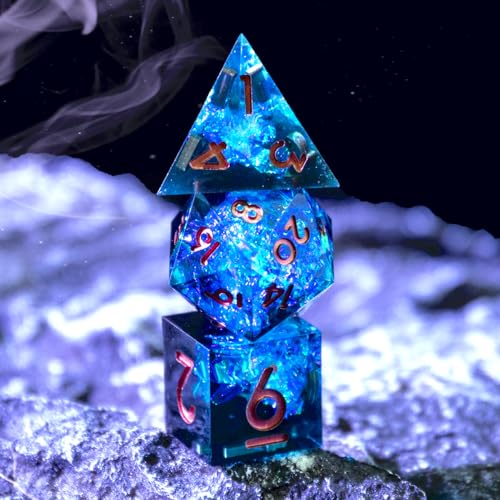 Sharp Edge DND Dice Set Handmade 7 Accessories Dice for Dungeons and Dragons TTRPG Games, Multi-Sided RPG Polyhedral Resin Sharp Edge Dice Roleplaying Games - color: Blue Dark