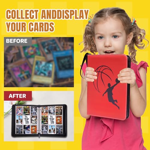 Card Binder 9 Pocket - Basketball Trading Card Binder Fits 990 Cards With 55 Removable Sleeves, Double Sided Pocket Zipper Card Binder for MTC, TCG, Game Cards, Sports Cards