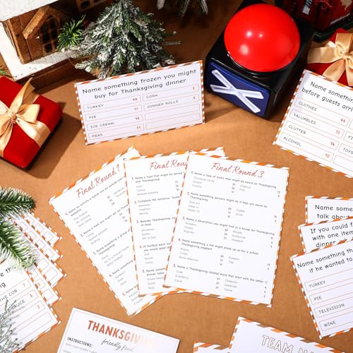 Syhood Thanksgiving Friendly Feud Game with 2 Answer Buzzer, Friendsgiving Family Card, Family Trivia Quiz Game Night for Party Office Adults Large Groups Teams - style: Thanksgiving