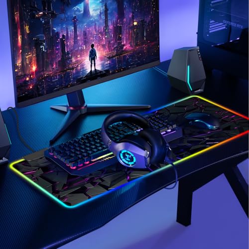 RGB Mouse Pad, Gaming Mousepad with 13 LED Light Modes | 31.5X11.8inch Large Mouse Mat, Gaming Mats for Desk with Non-Slip Rubber Base, Model-D - color: Black-f