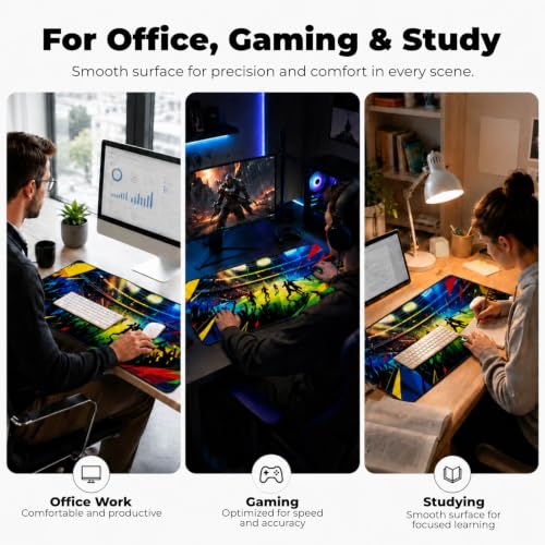 XL Mouse Pad Desk Keyboard Mat 31.5”x11.8”, 3mm Thick Non-Slip Smooth | Non-Slip Rubber Base 3mm Thick Large XL Extended Full Desk Long Computer Desktop Keyboard Gaming Desk Mat Mouse Pad Mousepad - color: colorful