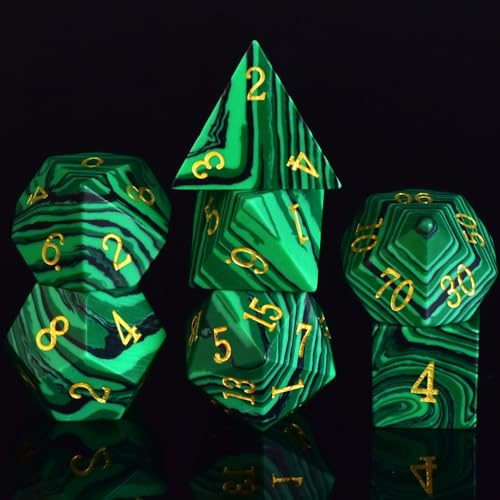 RULE DICE Malachite Stone Dice Set D&D 7PCS Gemstone Dice Polyhedral DND Dice with Gift Case for Dungeons and Dragons Role Playing Games MTG Tabletop Games - color: Malachite