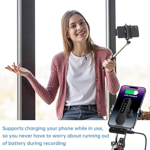Wireless Lavalier Microphone for iPhone, Mini Mic with LED Display, Plug and Play, Noise Reduction, Phone Microphone for Video Recording, Podcast, YouTube, TikTok (Mic2)