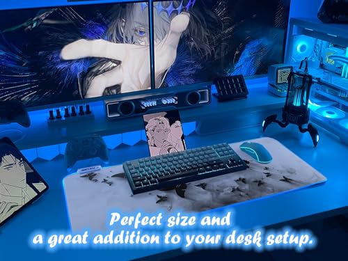 JMIYAV White Gaming Mouse Pad RGB Mousepad Non-Slip Rubber Base Extra Large Cool XL XXL Computer Desk Pad Gaming Accessories LED Light Up Extended Big Mouse Pad for Gamer Inkwing Butterflies - color: Inkwing Butterflies