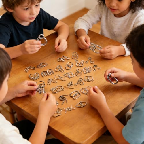 38 PCS Metal Brain Teaser Puzzles Set – Challenging Disentanglement Logic Lock Games for Adults, IQ Mind Toy Gift for Teens & Kids in Portable Travel Pouch - style: 38PCS Metal Puzzles