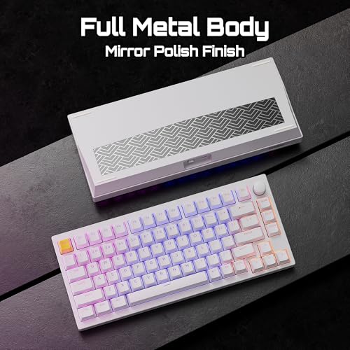 LEMOKEY P1 HE 75% Wireless Custom Mechanical Gaming Keyboard with Gateron Double-Rail Magnetic Switches Knob Version, QMK 2.4 GHz Bluetooth 5.2 RGB Backlight Compatible with Mac Windows Linux - White - color: Shine-Through-White