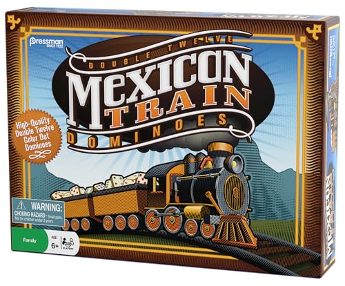 Mexican Train Dominoes - Beautiful Color Dot Double 12 Dominoes Set - Includes Train Markers and Hub by Pressman Multi Color, 5"