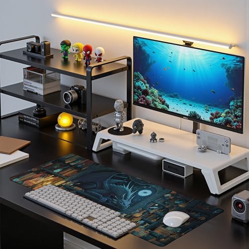 Black Mouse Pad Abstract Mysterious Library Mouse Pad 31.5x11.8 Inch Aesthetic Bookshelf Non-Slip Rubber Base Large Mousepad Stitched Edges Keyboard Mouse Mat Desk Pad for Office and Home - color: Fantasy Bookshelf