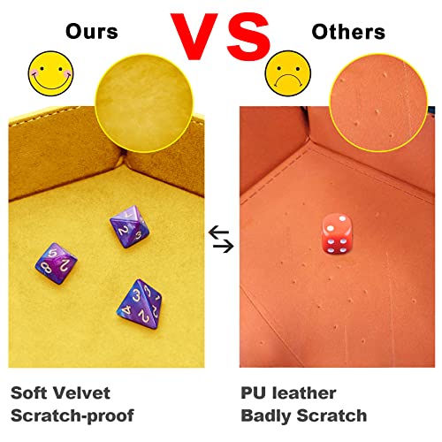 SIQUK 2 Pieces Dice Tray PU Leather Dice Folding Hexagon Tray Dice Holder for Dice Games Like RPG, DND and Other Table Games (Yellow, Violet) - color: Yellow, Violet
