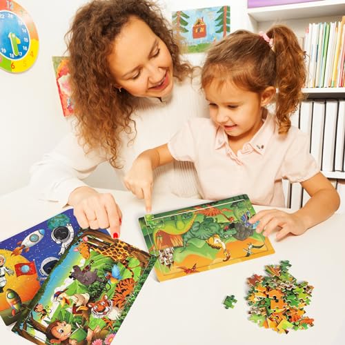 Wooden Puzzles Toys for Kids Ages 4-6, Set of 3 Packs with 60-Piece Wood Jigsaw Puzzles, Dinosaur, Animal and Space Theme. Ideal Gifts for Boys and Girls 3 4 5 6 7 8 Years Old