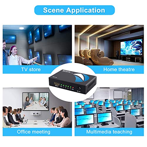 HDMI Splitter 1 in 4 out Full Ultra HD 1080P 4K/2K 1X4 Port Box Hub with US Adapter v1.4 Powered Certified for 3D Support | Powered HDMI Splitter, Plug & Play 4K HDMI splitter' 4-Way Output Compatible for Laptop, TV, PS5/4, Blu-ray - size: 1 in 4 out