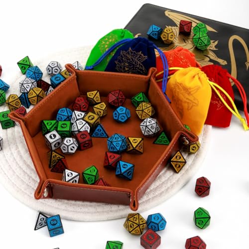 DND Dice Set 35 Pcs Polyhedral Dungeons and Dragons Rolling Dice for D&D RPG MTG Table Games Dice Bulk with Colorful Drawstring Bags and Dice Tray (Retro) - color: Retro