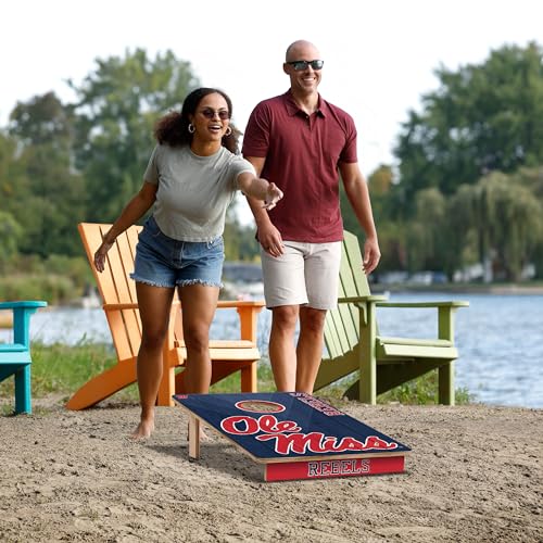 YouTheFan NCAA 2’ x 3’ Wood Cornhole Game with Logo Bags - color: Mississippi Rebels