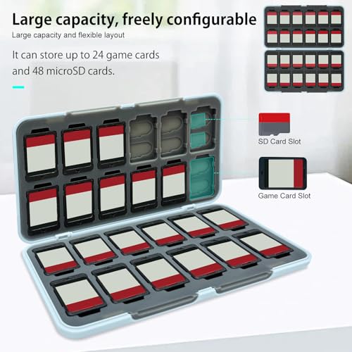 ONETIAOLONG Switch Game Case Holder for Switch 2 & OLED & Lite with 24 Cartridge Slots and 48 Micro SD Card Storage with Magnetic Closure,Protective Hard Shell and Soft Lining for Easy carrying - color: Blue, style: 24-slots